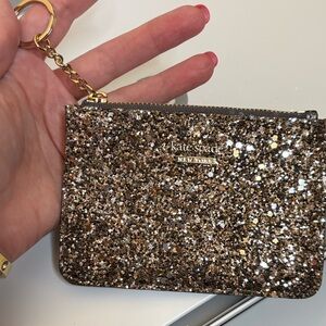kate spade Glitter Key Pouch in Gold and Silver Sparkle